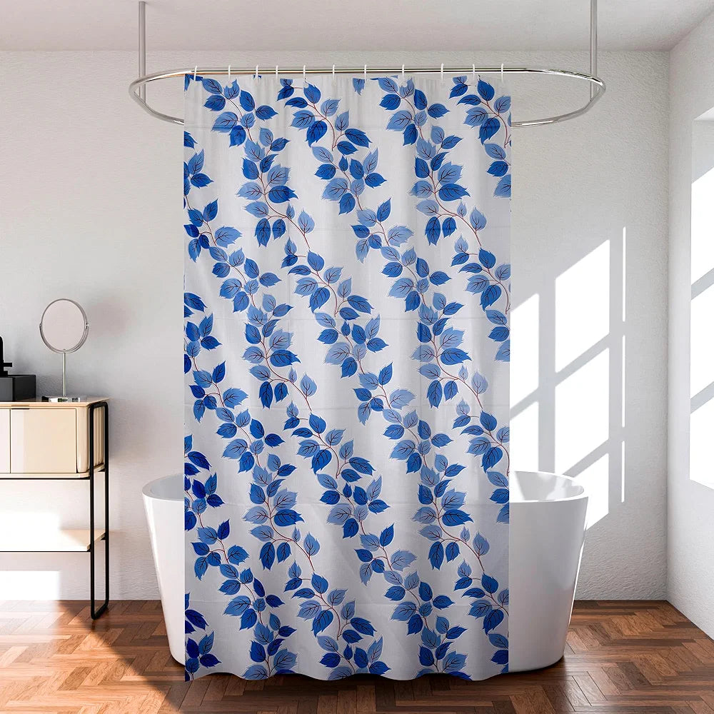 Kuber Industries Shower Curtain | 7 Feet | Bathroom Shower Curtain | AC Curtains | PVC Waterproof Window Curtain | Curtains for Bathtub | 8 Rings Curtain | Leaf Print | Blue